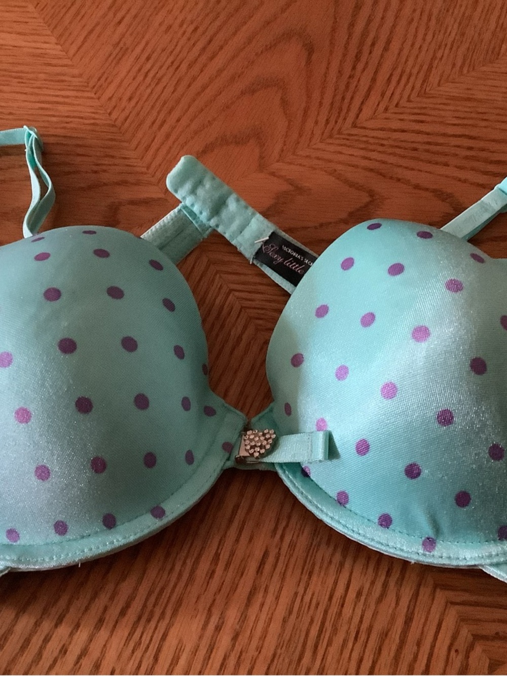Victoria's Secret Mint Polka Dot Push-Up Bra with Rhinestone Bow